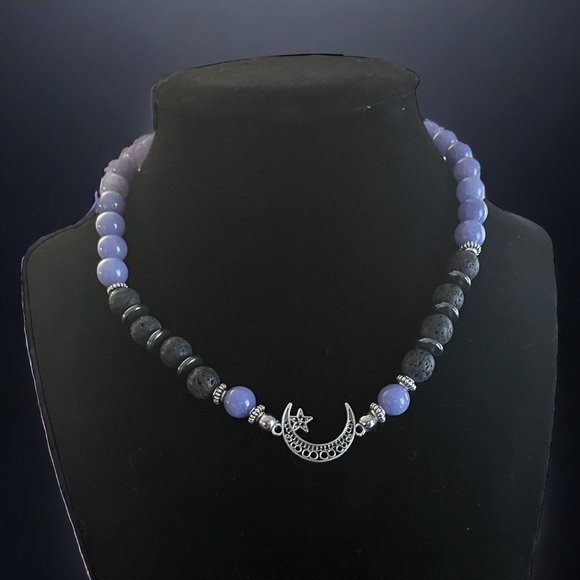 Handmade natural gemstones beads moon star boho adjustable choker necklace - Picture 4 of 9